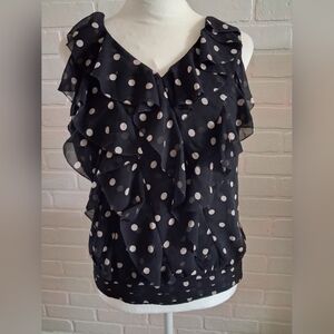 White House Black Market Black Polka Dot Ruffle Camisole
